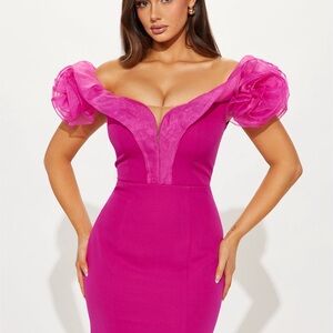 Fashion Nova Vibrant Pink Off-Shoulder Dress